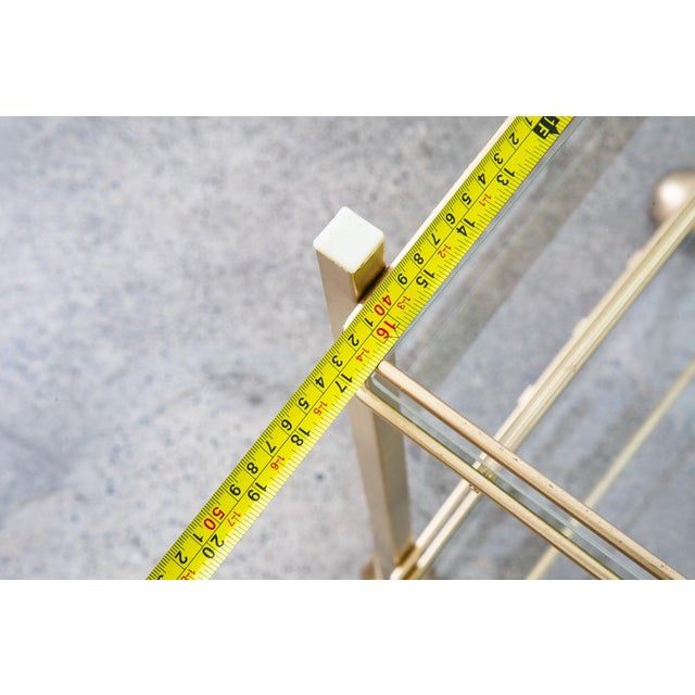 1960s Bar Cart Serving Trolley Brass Rolling Bar Glass 2 Tier Gold For Sale - Image 12 of 12