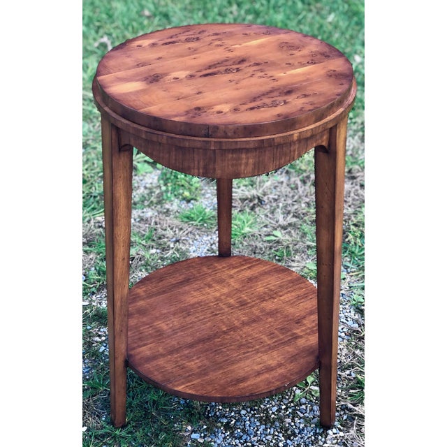 Wood Neo Classic Two,Tier Yew Wood Accent Table For Sale - Image 7 of 7