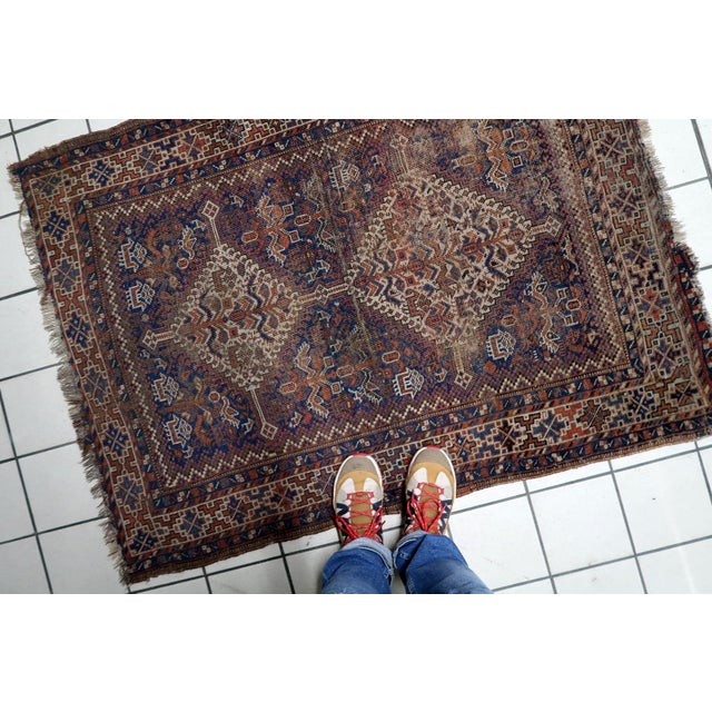Late 19th Century 1880s, Antique Persian Khamseh Handmade Rug 3.6' X 4.8' For Sale - Image 5 of 13