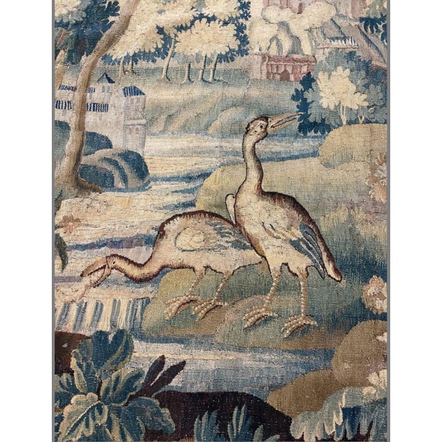 Brown Large Antique Early 17th Century French Verdure Landscape Tapestry With Birds For Sale - Image 8 of 9