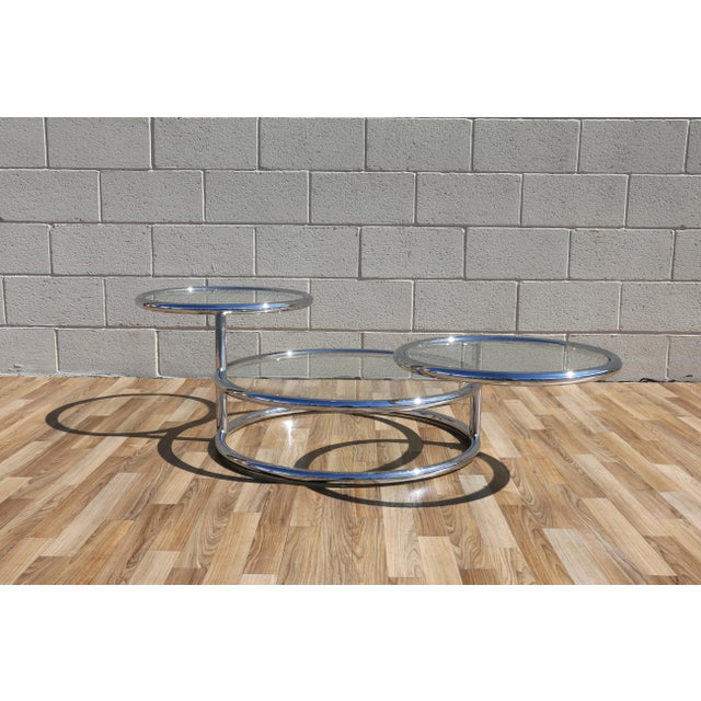 1970s Italian Chrome Swivel Coffee Table With Glass Tops For Sale In Los Angeles - Image 6 of 18