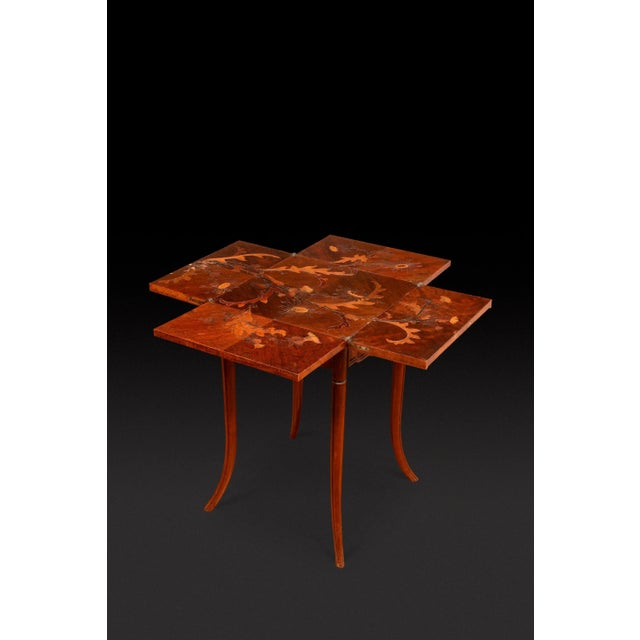 Game Table in Walnut and Veneer Marquetry with Floral Decoration of Thistles by Emile Galle, 1910s For Sale - Image 6 of 17