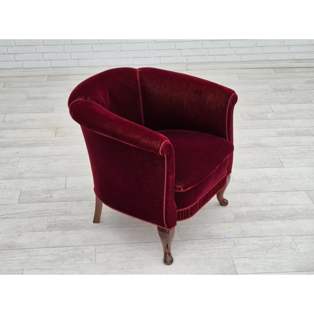 1950s Danish Lounge Chair in Velour & Beech, 1950s For Sale - Image 5 of 18