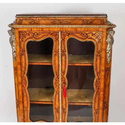 Antique Loius XV Revival Marquetry Kingwood Vitrine Display Cabinet For Sale - Image 4 of 18