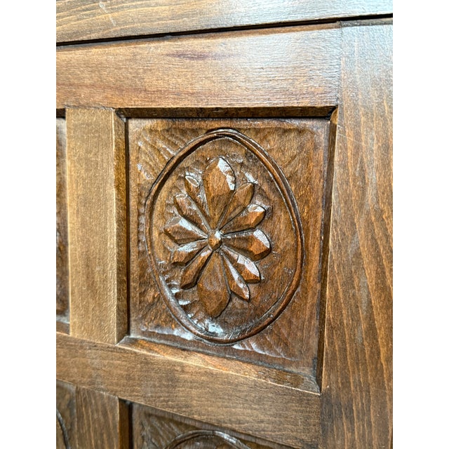 Early 20th Century Spanish Baroque Carved Walnut Tuscan Three Drawers Credenza or Buffet For Sale - Image 10 of 13