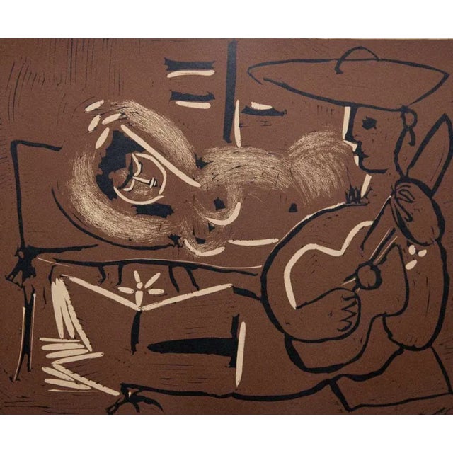 Modern Pablo Picasso Linogravure Ltd Ed. "Femme Couchee Et Guitariste" W/Framing For Sale - Image 3 of 7