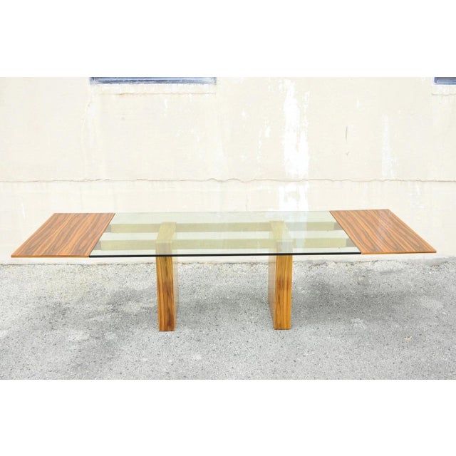 Late 20th Century Kagan Lacquered Rosewood and Brass Cantilever Glass Top Extension Dining Table For Sale - Image 12 of 18