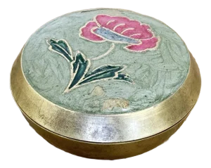 Vintage Floral Motif Enamel Lidded Brass Box