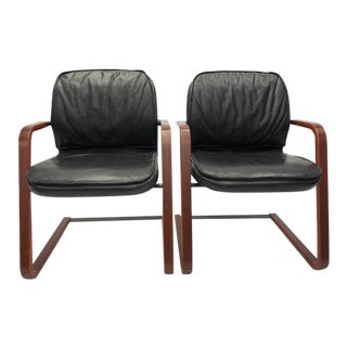 Vecta Contract Cantilever Leather Chairs - a Pair For Sale