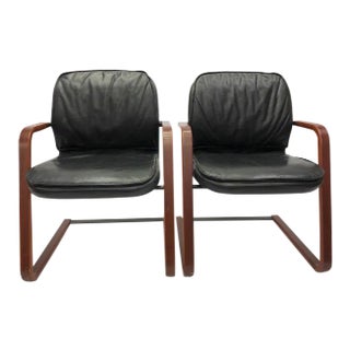 Vecta Leather Cantilever Chairs - A Pair For Sale