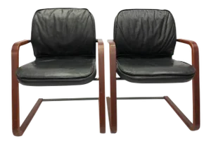 Vecta Leather Cantilever Chairs - A Pair
