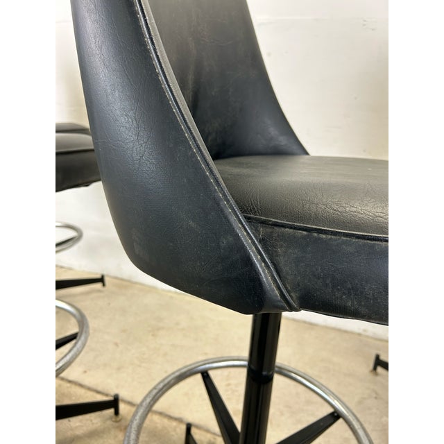 Set of 4 Mid Century Modern Black Vinyl Bar Stools For Sale In Philadelphia - Image 6 of 12