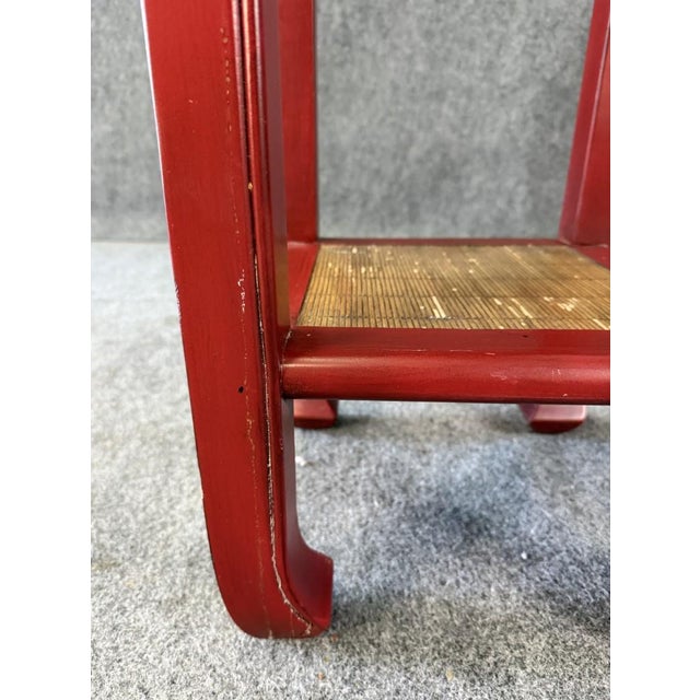 Late 20th Century Asian-Inspired Red Plant Stand With Rush Top For Sale - Image 11 of 11