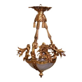 19th Century Belle Epoque Gilt Bronze and Frosted Glass Nine-Light Chandelier For Sale