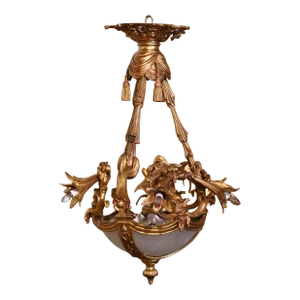 19th Century Belle Epoque Gilt Bronze and Frosted Glass Nine-Light Chandelier