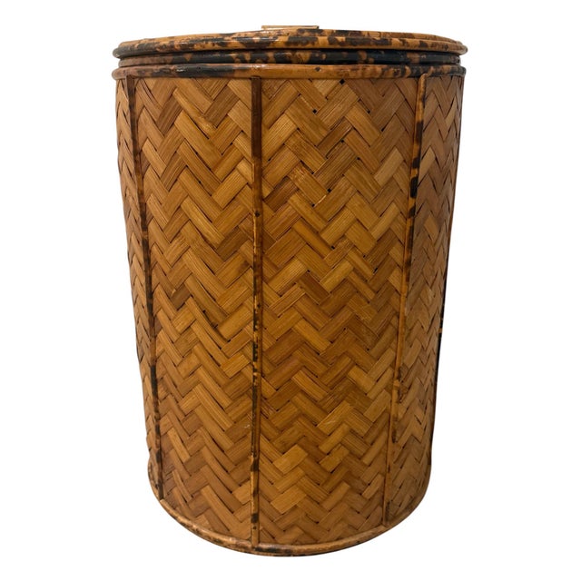 Mid 20th Century Tortoise Rattan Laundry Basket/Storage Bin For Sale - Image 5 of 12