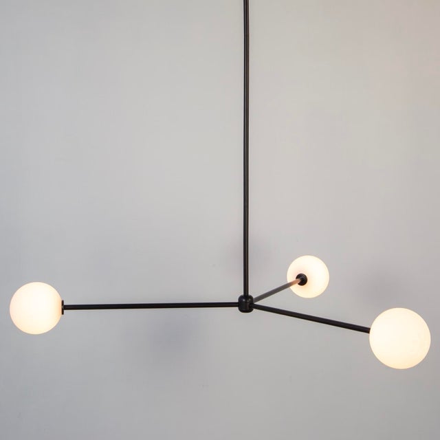 Modern Globe Chandelier 3, Black, 27.25in H, 5 Inch Glass Globes, by Research.Lighting, Modern, Minimal Hanging Light For Sale - Image 3 of 10
