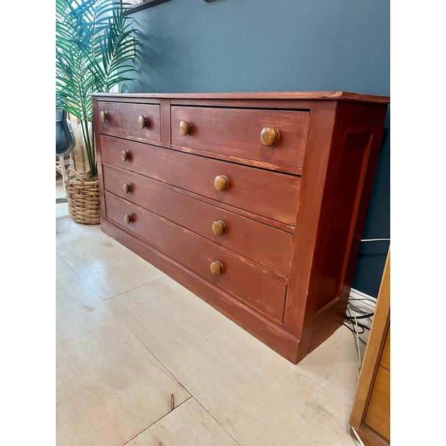 Primitive Storage Chest/Cupboard in Red Paint For Sale - Image 10 of 11