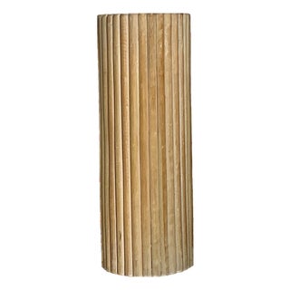 Vintage Ribbed Wood and Rattan Small Pedestal For Sale