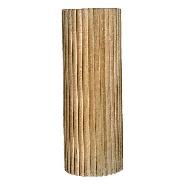 Vintage Ribbed Wood and Rattan Small Pedestal For Sale