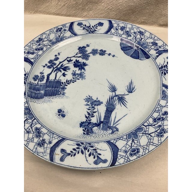 Antique beautiful blue and white pedestal plate manufactured by Creil et Montereau. This pedestal plate has a Japanese...