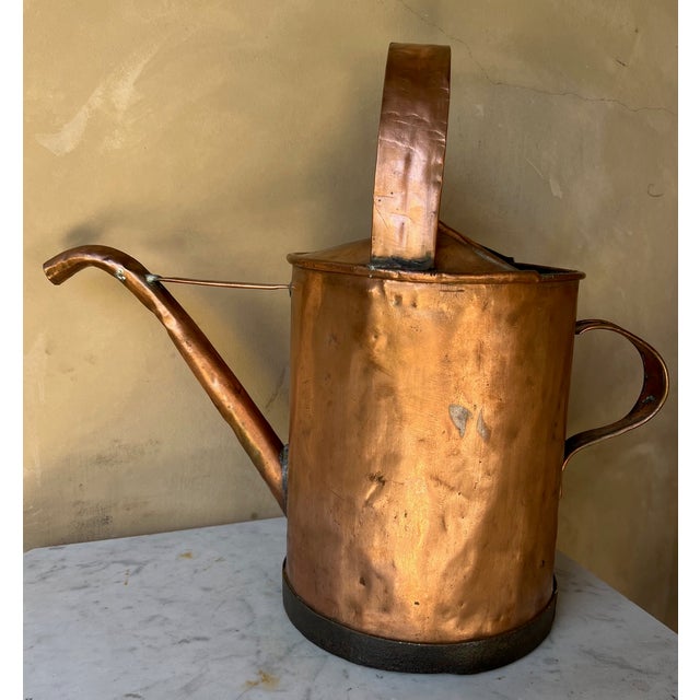 Metal Large French Antique Copper Watering Can & Wrought Iron Rim, 19th Century For Sale - Image 7 of 16