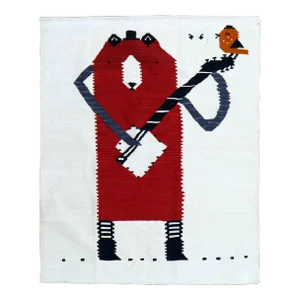 Mid 20th Century Guitar Bear Kilim Textile Art