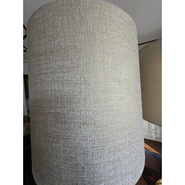 Transparent Pair of Donghia Stacked Glass Table Lamps With Silk Shades – Sculptural Elegance For Sale - Image 8 of 9