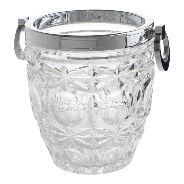 Art Deco Chrome and Crystal Champagne Ice Bucket by Alois Straszak for Le Crabe For Sale