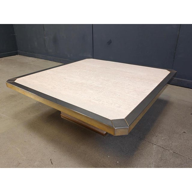 1970s Vintage 23kt Gold and Travertine Coffee Table from Belgochrom, 1970s For Sale - Image 5 of 12