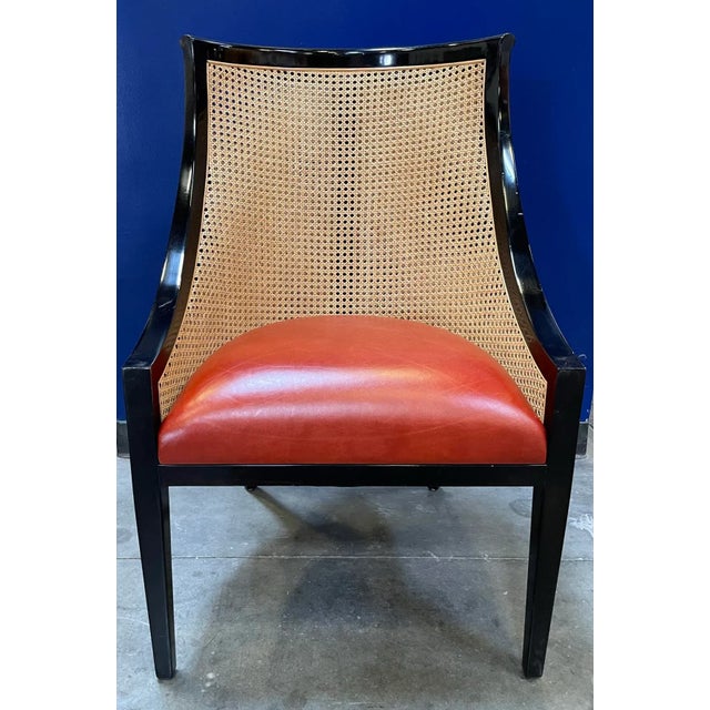 Jerry Pair Leather Upholstered & Walnut Hawthorne Cane Back Chair From the Madeline Stuart Collection For Sale - Image 4 of 12
