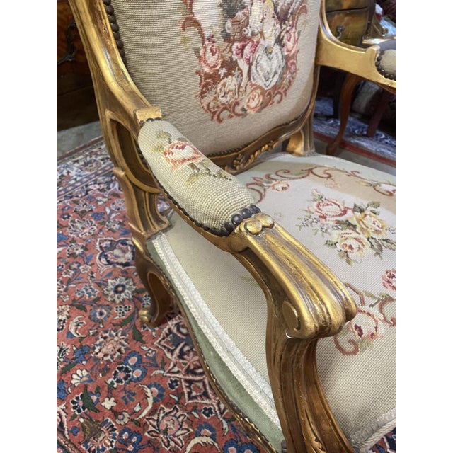 Gilt-Wood and Tapestry Fabric Chair For Sale - Image 4 of 5