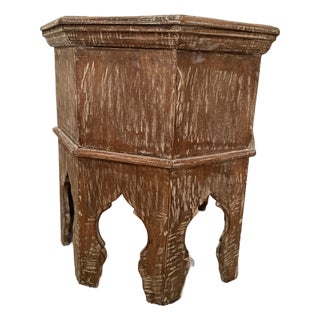 Antique Moroccan-Style Distressed Whitewashed Octagonal Accent Table For Sale