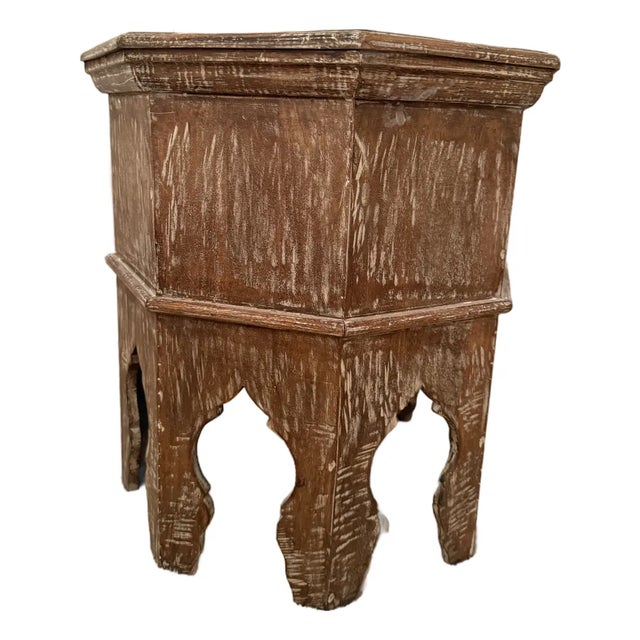 Antique Moroccan-Style Distressed Whitewashed Octagonal Accent Table For Sale