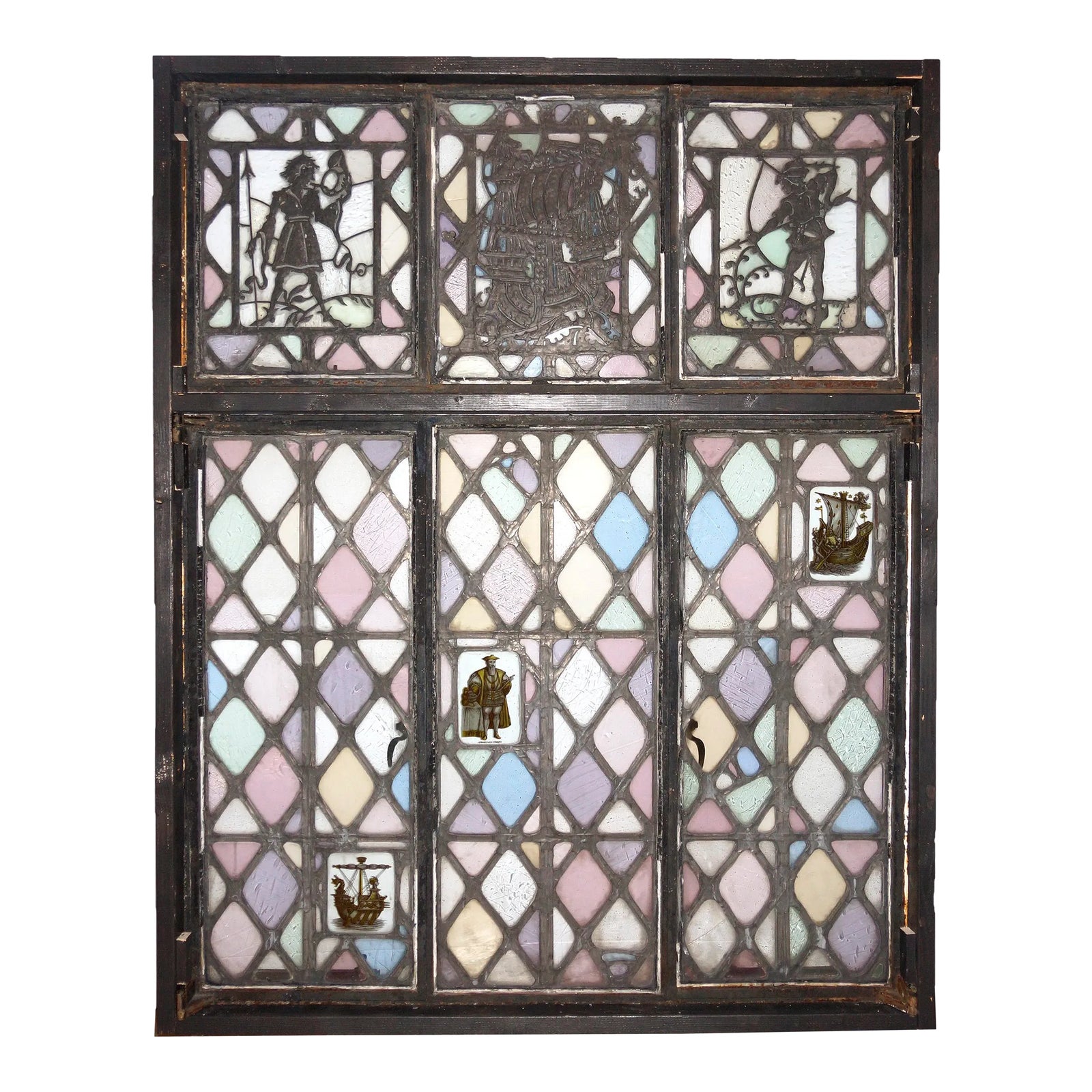 Late 19th Century Set of Tudor Revival Style Diamond Pattern Colored