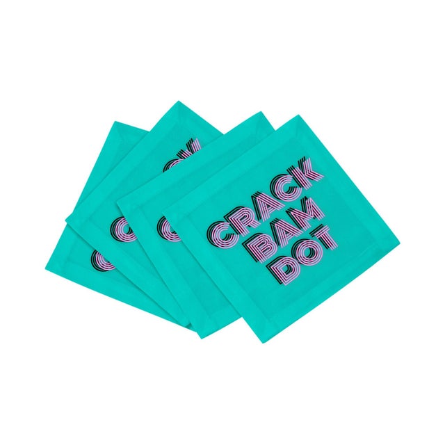 2020s Mahjong Crack Bam Dot Acqua Pink Cotton Sateen Cocktail Napkins, Set of 4 For Sale - Image 5 of 5