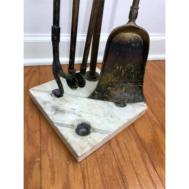 1920s Dolphin Brass Fireplace Tool Set With Marble Base For Sale - Image 5 of 7