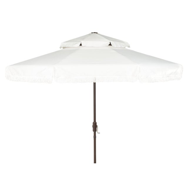 Milan Fringe 9Ft Double Top Crank Umbrella, Ivory For Sale In Philadelphia - Image 6 of 6