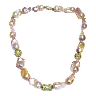 Bochic “Capri” Vintage Baroque Pearl & Multi Gem Necklace Set in 18K & Silver For Sale