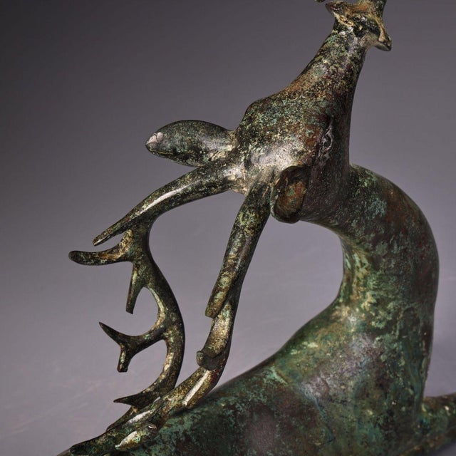 Late 19th Century Bronze Deer Oil Lamp With Inscription, 2300g, Archaic Style For Sale - Image 10 of 10