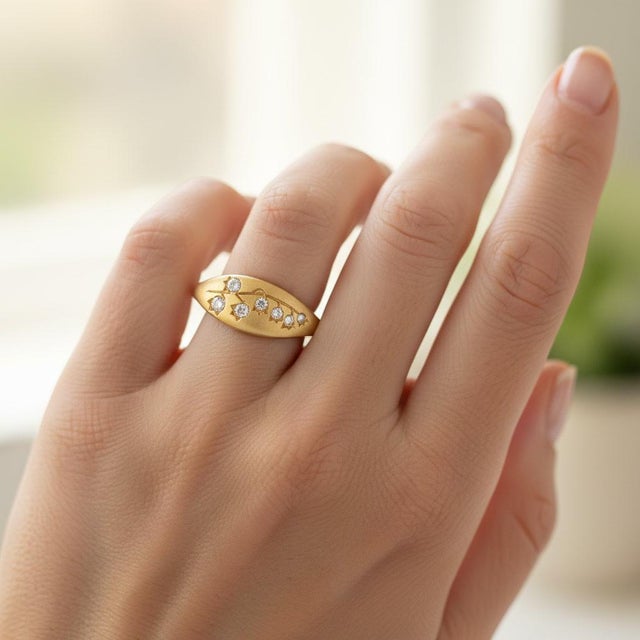 Lily of the Valley Ring. Flower Engagement Ring. Gold Lily Wedding Ring for Women. Birthday Flower Ring. Metal type: 925...