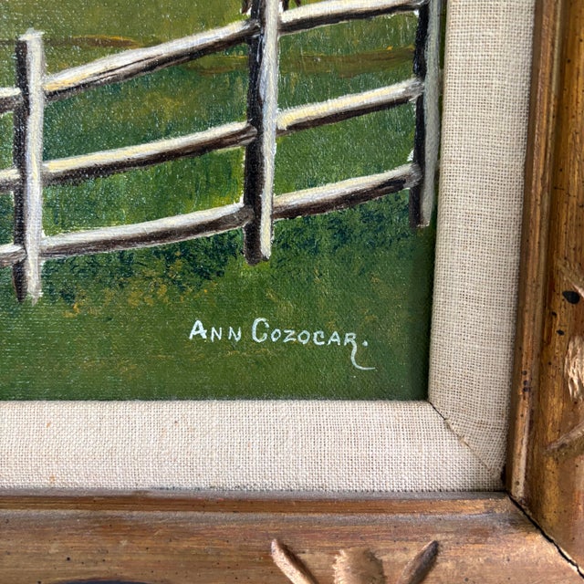 Mid 20th Century Signed American Folk Art Horse Farm Landscape Oil on Canvas Framed Painting For Sale - Image 10 of 11