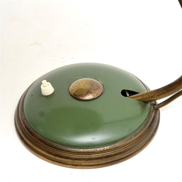 Metal Vintage Bauhaus Enamel and Brass Desk Lamp attributed to Helo Leuchten, 1950 For Sale - Image 7 of 8