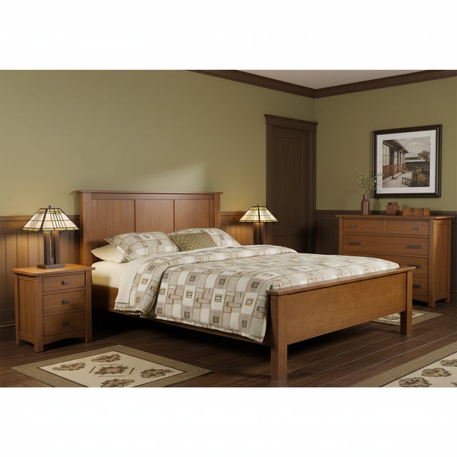 Brown Mission Oak Panel Bed - Michael's Cherry For Sale - Image 8 of 12