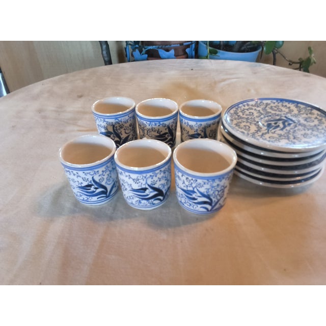 Turkish Vintage Hand Made Blue and White Turkish Coffee /Espresso Cups - 12pcs For Sale - Image 3 of 8