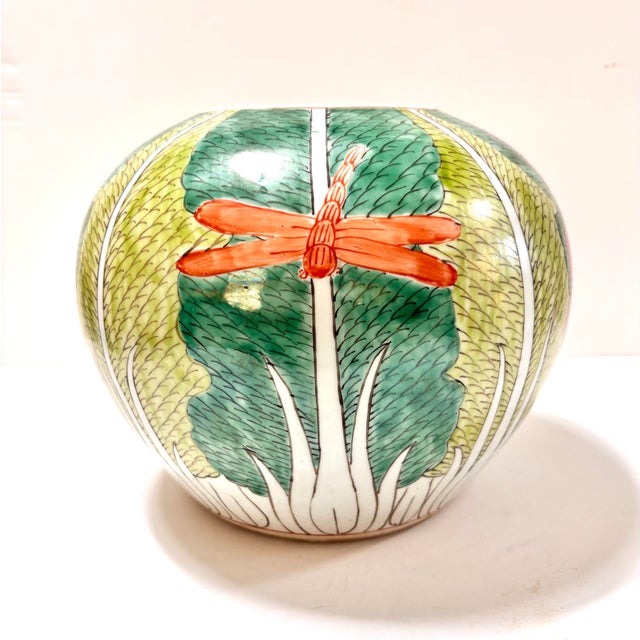 Ceramic Antique Chinese Famille Verte Bok Choy Cabbage Leaf Butterfly Dragonfly Melon Jar Vase For Sale - Image 7 of 12