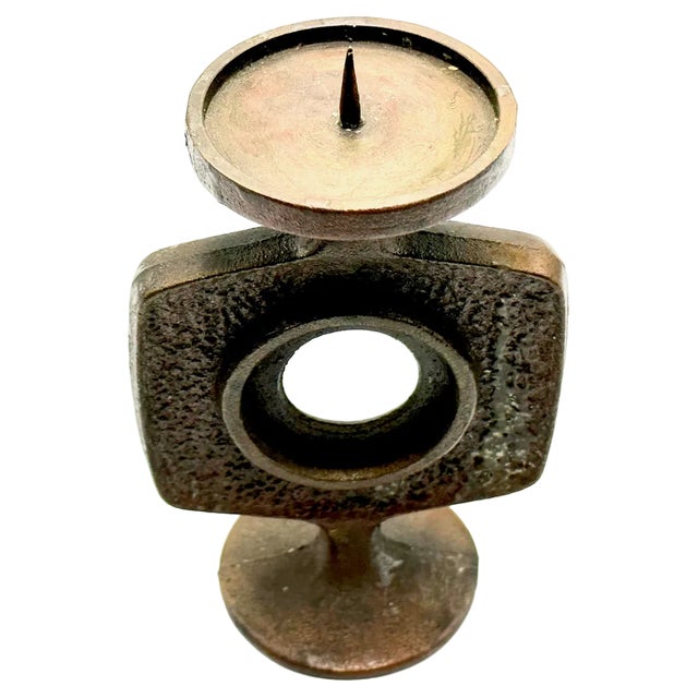 Polish Brutalist Copper Candleholder, 1970s For Sale