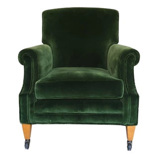 Early 20th Century British Green Mohair Club Chair For Sale