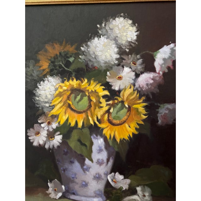 Traditional Signed Oil on Canvas Floral Still Life For Sale - Image 3 of 8