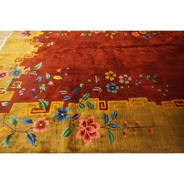 1920s Large Long Narrow Antique Red Shah Abbas Floral Chinese Art Deco Rug For Sale In New York - Image 6 of 9